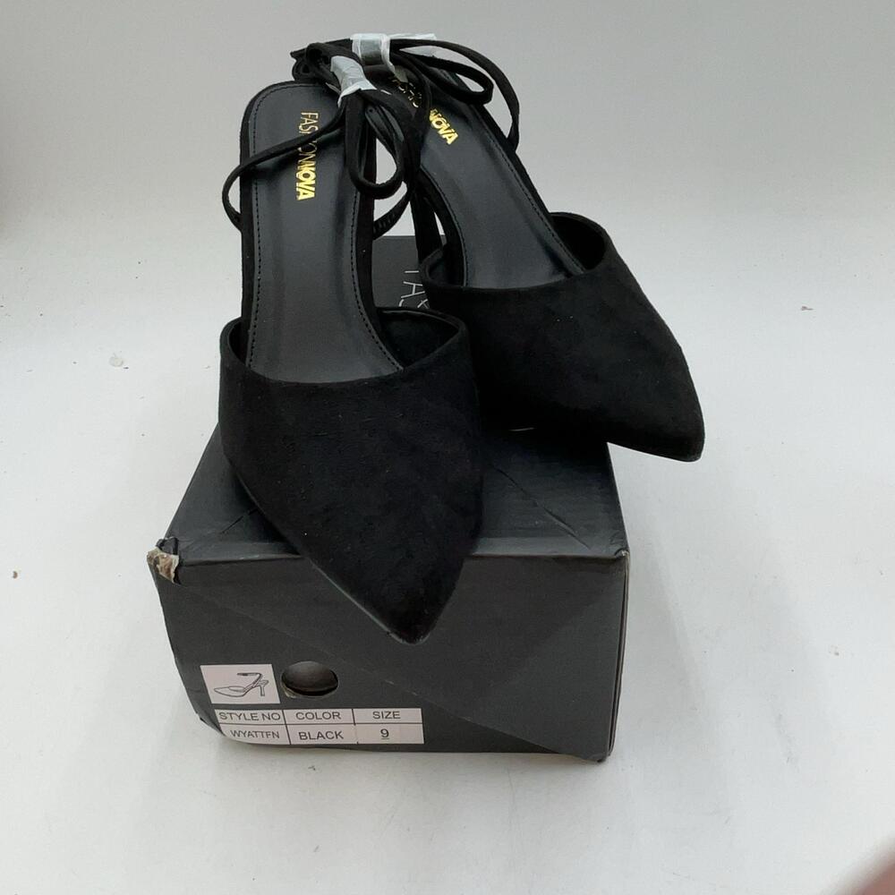 Fashion Nova Keeley WYATTFN Shoes Womens Black Faux Suede Slingback Heels Size 9